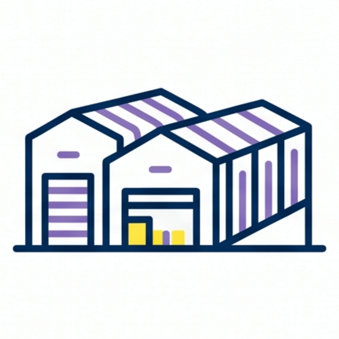 Icono de bodegas industriales modulares con portón de carga