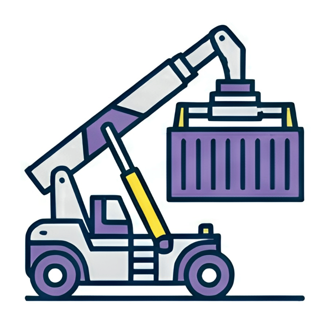 Icono de grúa reachstacker levantando un contenedor