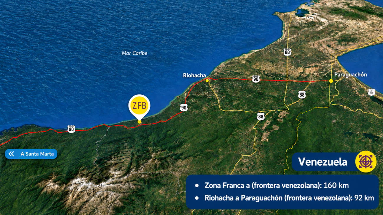 Mapa de Zona Franca Brisa en el Caribe colombiano, a 160 km de la frontera con Venezuela