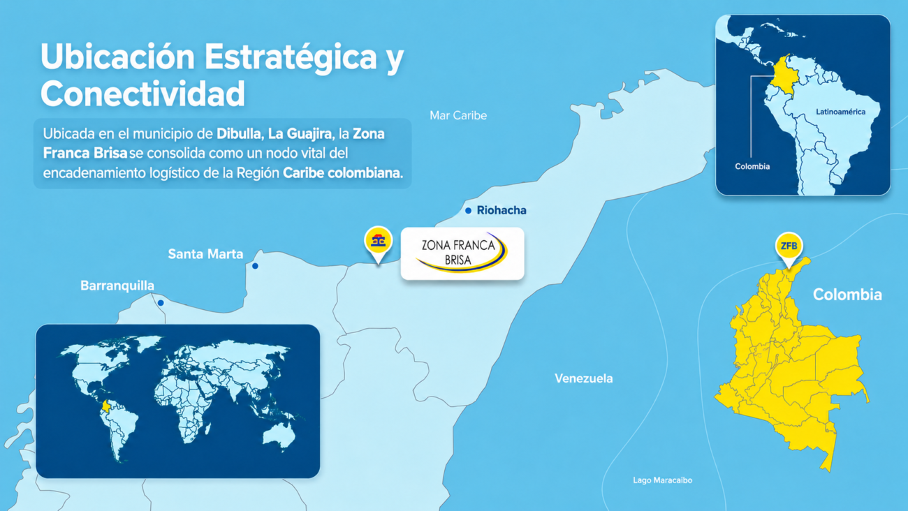 Mapa de la ubicación estratégica de Zona Franca Brisa en el Caribe colombiano